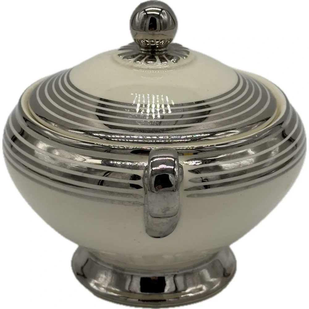 Vtg 1936‎ Taylor Smith Sugar Bowl USA 601 Ivory Silver Platinum Rings Lidded MCM